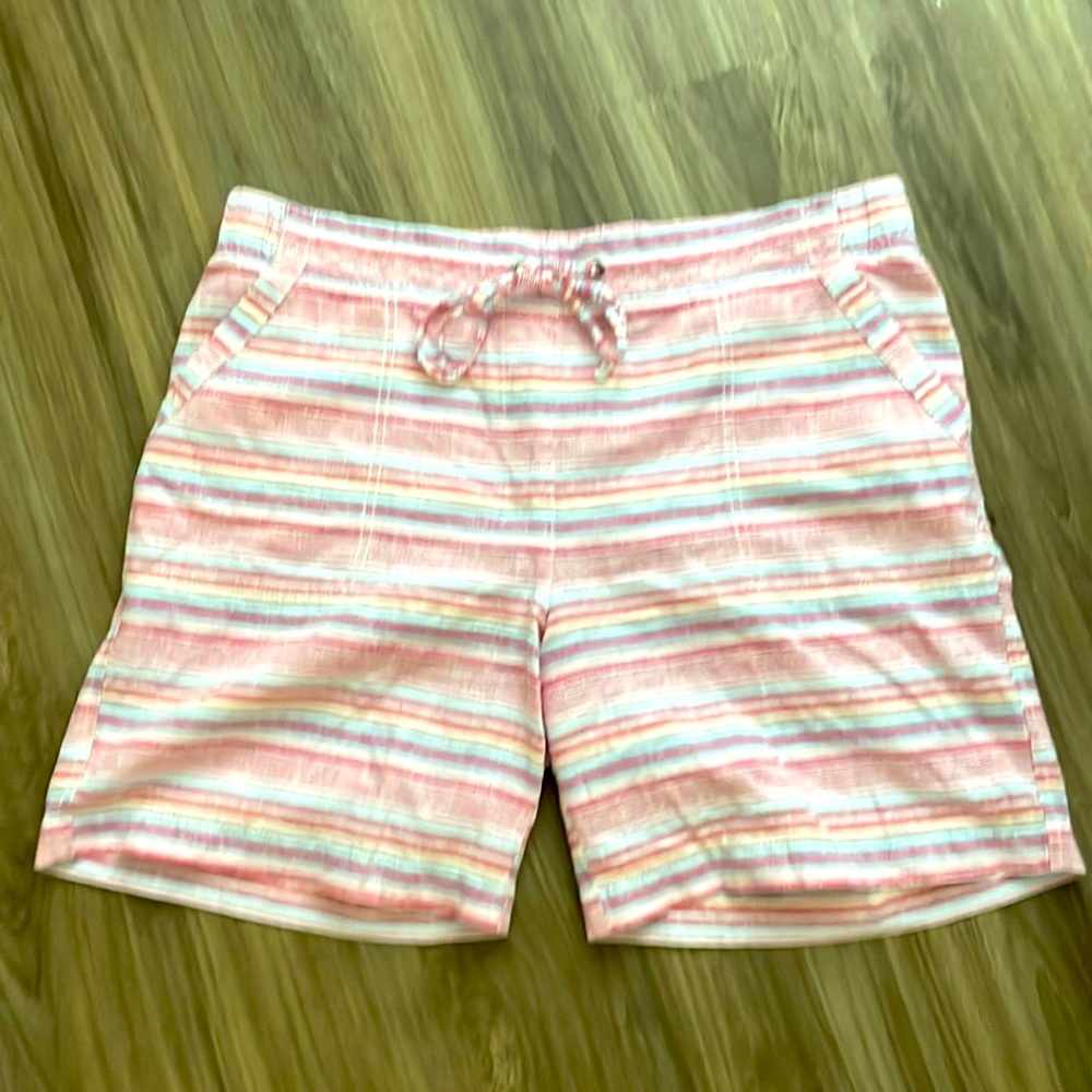 Talbots pink‎ striped shorts with tie string